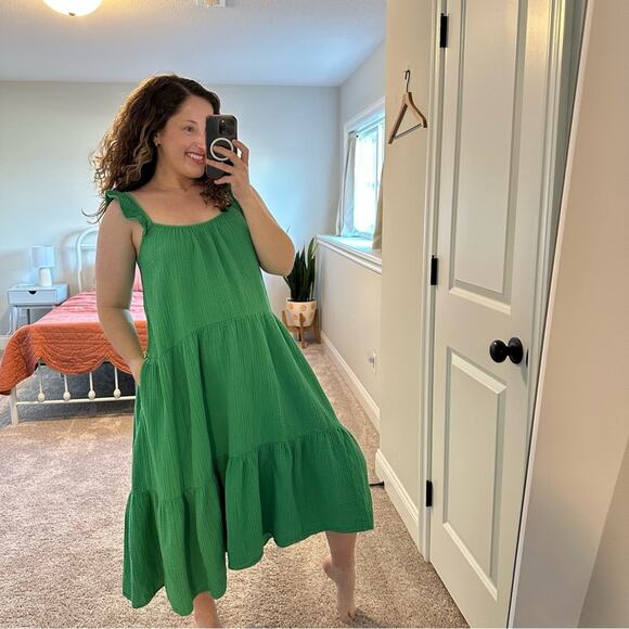 Xirena Green Cotton Gauze Tiered Maxi Dress Medium - Picture 3 of 16